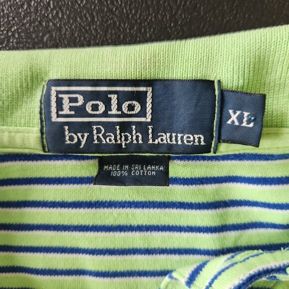 Polo Ralph Lauren Polo Shirt Green Blue Striped Short Sleeve Pony XL‎ Golf EUC - Picture 7 of 9